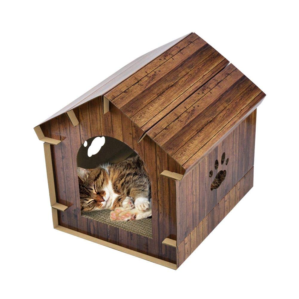 rosemaryrose Outdoor Cat House Wood Grain Eco Outdoor House and Shelter