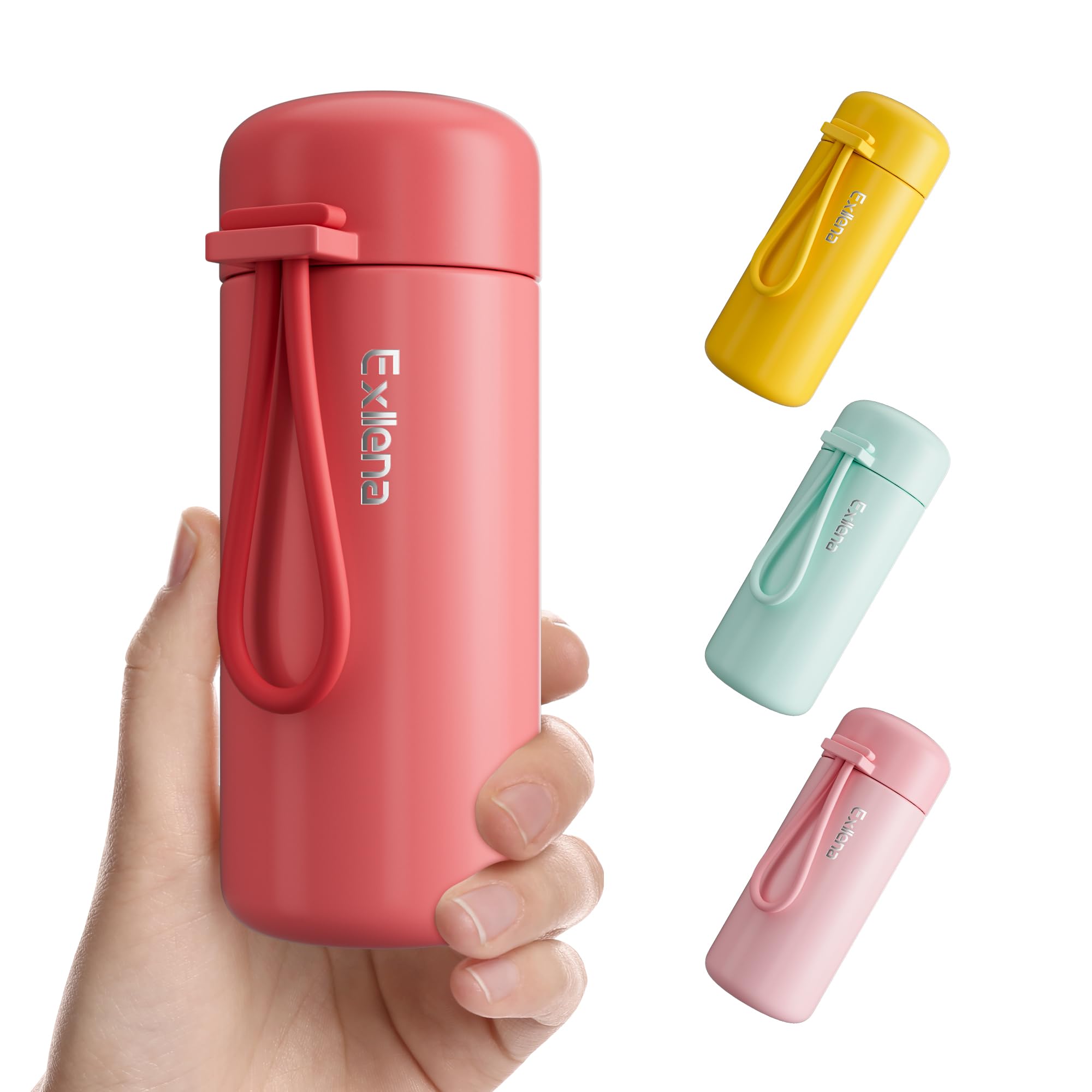 Exllena Small Flask 150ml Made of 304 Stainless Steel, Double Wall Vacuum Insulation for Hot&Cold Drinks, Mini Flask with Carry Handle - 100% Leakproof(Coral Red) — image 1