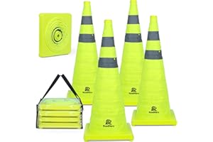 RoadHero 28 Inch 4 Pack Collapsible Traffic Safety Cones, Lime Green Pop-up Cones with Reflective Collar for Road Safety, Driving Training, Parking Lots