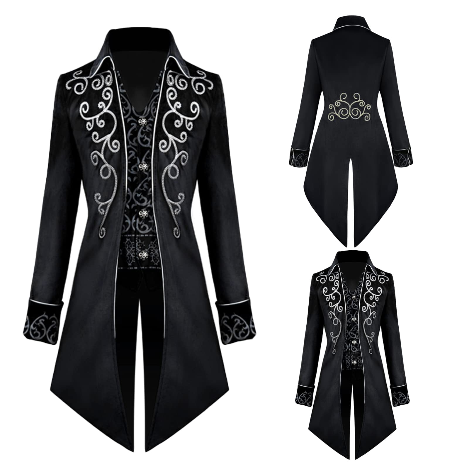 TTOKGZG Men's Medieval Steampunk Tailcoat Costumes Gothic Vintage Court Jacket for Adult (Black, S) — image 1