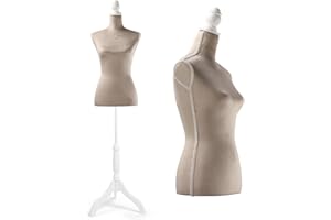 HOMBOUR Female Mannequin Torso Dress Form, Sewing Mannequin Body, Adjustable Manikin with Wooden Tripod Base Stand for Display Dressmaker Jewelry, Grey