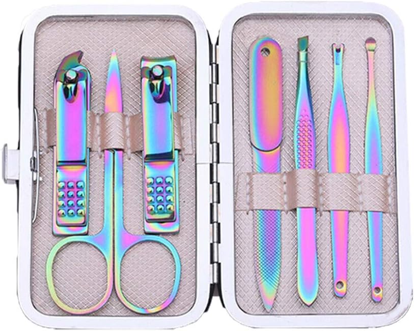 Mini Rainbow Manicure Kits for Girls 7 in 1 Nail Clippers Set for Women Professional Nail Kit Portable Nail Care Travel or Home Use: Health & Personal Care