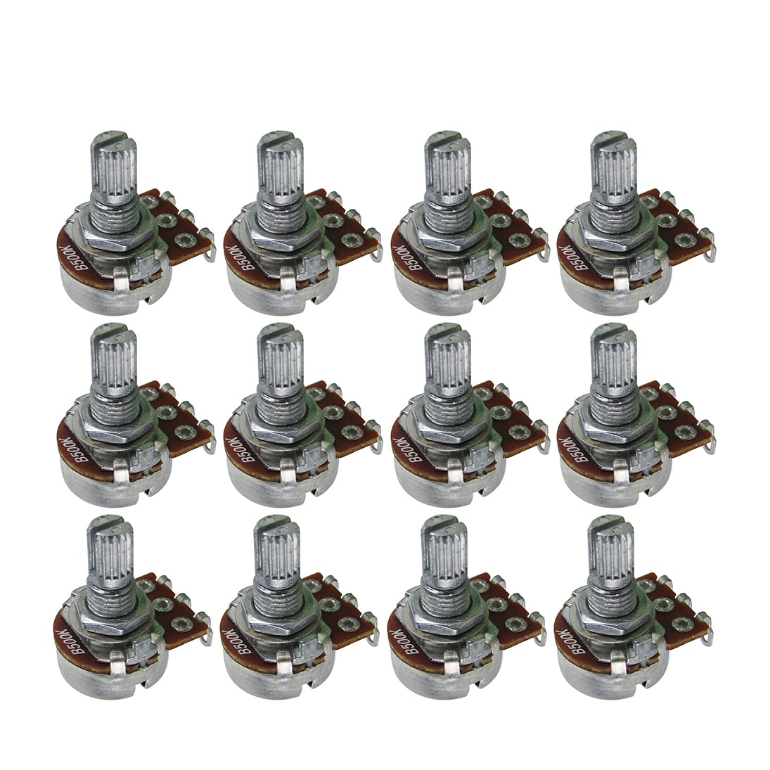 FLEOR B500K Mini Potentiometer Linear Taper Pots with Bayonet L15mm Short Split Shaft for Electric Bass Guitar Control Tone Volume Parts, Pack of 12PCS