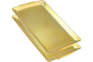 40X24 cm Large Serving Set of 2, Stainless Steel Heavy-Duty Large Serving Trays, Gold Rectangular Plates for Food, Fruit, Par