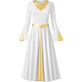 MOLLDAN Women Praise Dance Dress with Lining Metallic Fit Full Length Liturgical Long Sleeve Worship Dress