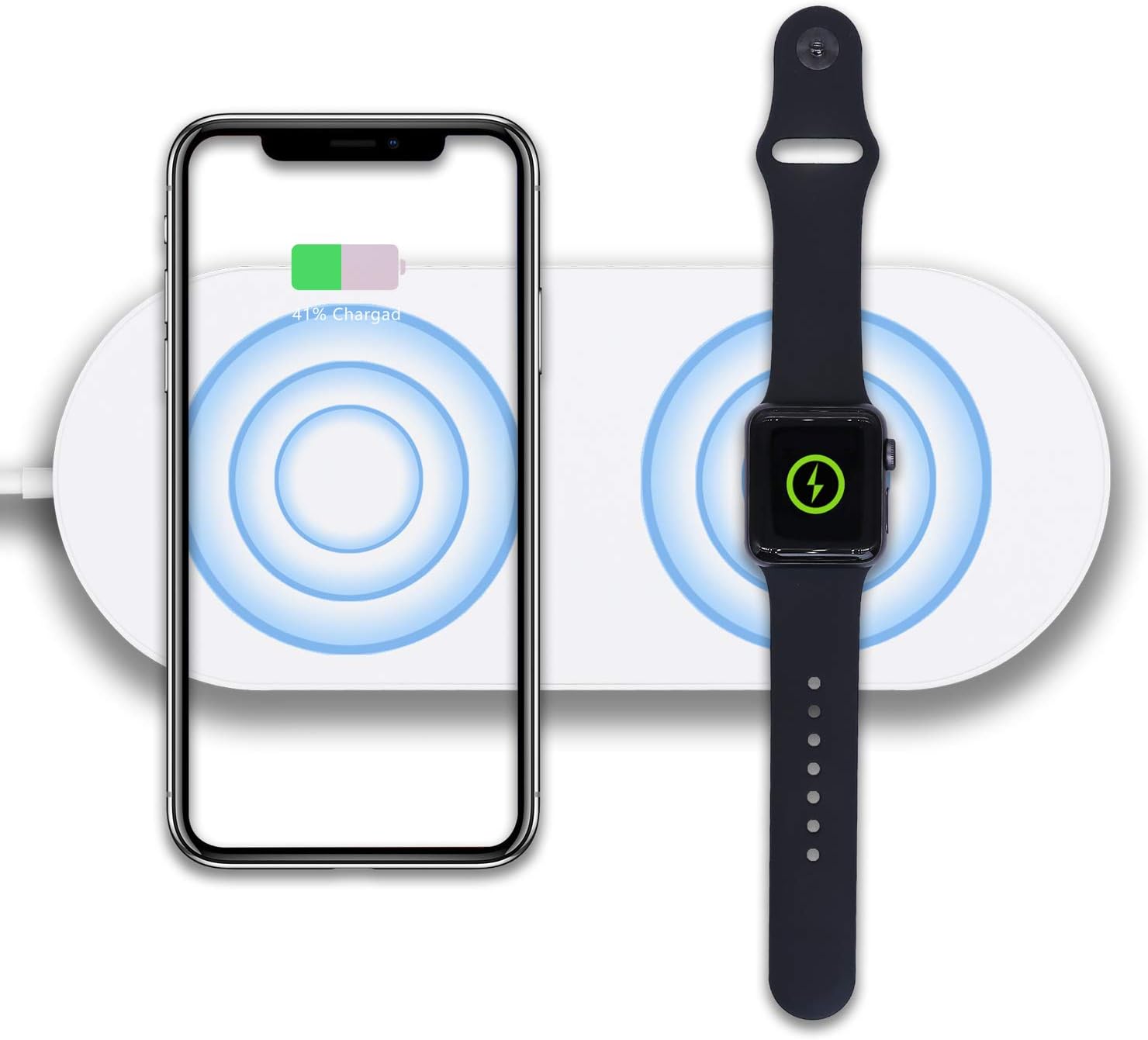 LIUSI 2 in 1 Portable Wireless Charger Compatible with for Apple Watch Series 3/2 iWATCH & iPhone X/8/8 plus/XR/XS/XS MAX,Fast Charging Pad for Samsung Galaxy S9/S8/S7,Note 9/8 and Qi Enabled Devices