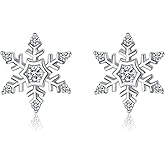 Reffeer Solid 925 Sterling Silver Snowflake Earrings Stud for Women Teen Girls Winter Snowflake Stud Earrings