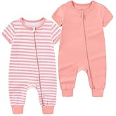 BIGBIGKISS Baby Boy Girl 2 Pack Romper Infant Short Sleeve 2 Way Zipper One Piece Jumpsuits Newborn Clothes 0-24 Months