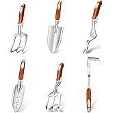 Nirvruxs Herramientas de jardinería, juego de 6 herramientas de jardín de acero inoxidable con agarre de goma antideslizante,