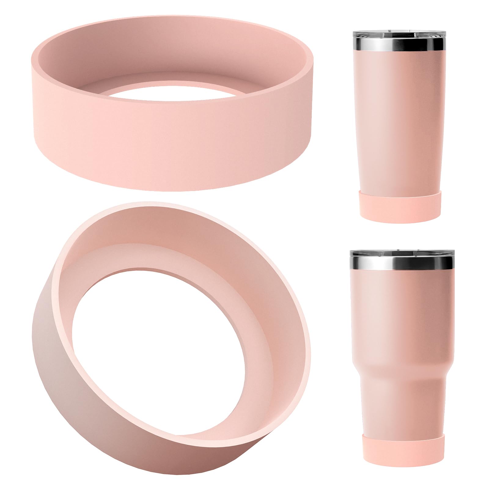 Linkidea 2 Pack Water Bottle Boot Compatible with YETI Tumbler 20oz/30oz, Travel Mug 20oz/30oz, Silicone Anti-Slip Waterbottle Bottom Sleeve Cover Protector (Ice Pink)