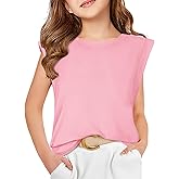 Haloumoning Girls Cap Sleeve Tops Summer Crewneck Tank Tops Cute T-Shirt Blouse 5-14 Years