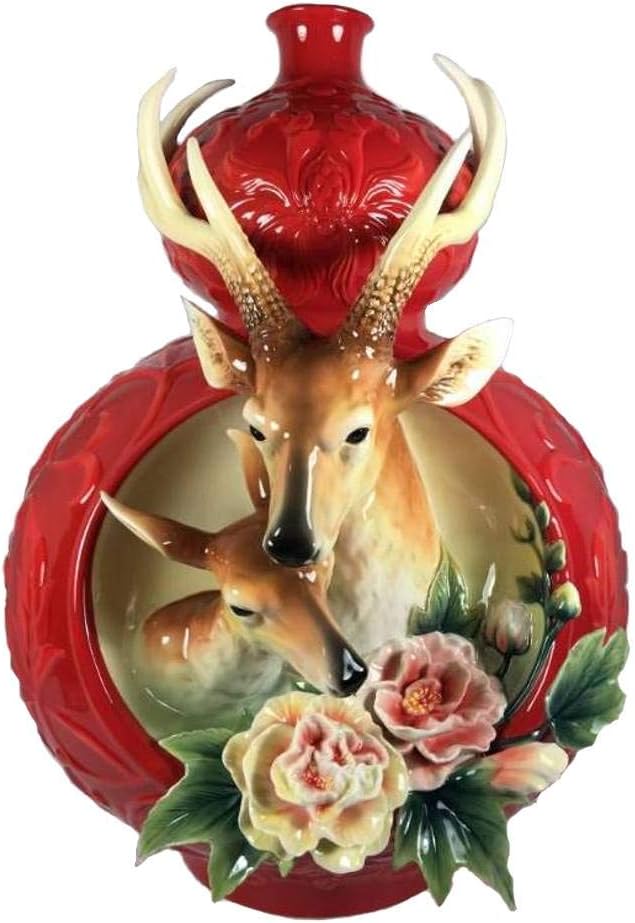 Franz Sculptured Porcelain Deer,Cotton Rose & Peony Design Large Vase Limited Edition 999