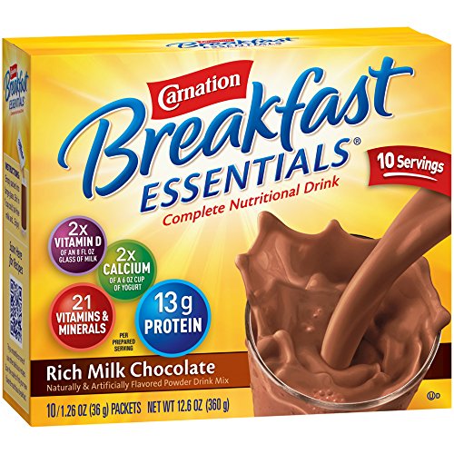 Carnation Breakfast Essentials Powder Drink Mix, Rich Milk Chocolate, 10 Count Box of 1.26 oz Packets - Thumbnail 4