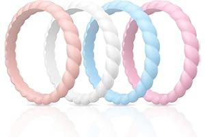 ThunderFit Thin Braided Silicone Wedding Bands for Women, Rubber Engagement Rings 3.5mm Wide 2mm Thick - 1/4/8/10/12/16 Variety Multipack