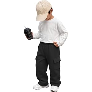 Xaatren Toddler Boys Cargo Sweatpants | Wide Leg Pants, Baggy Sweat Pants, Open Bottom Joggers, Elastic Waist, School Uniform
