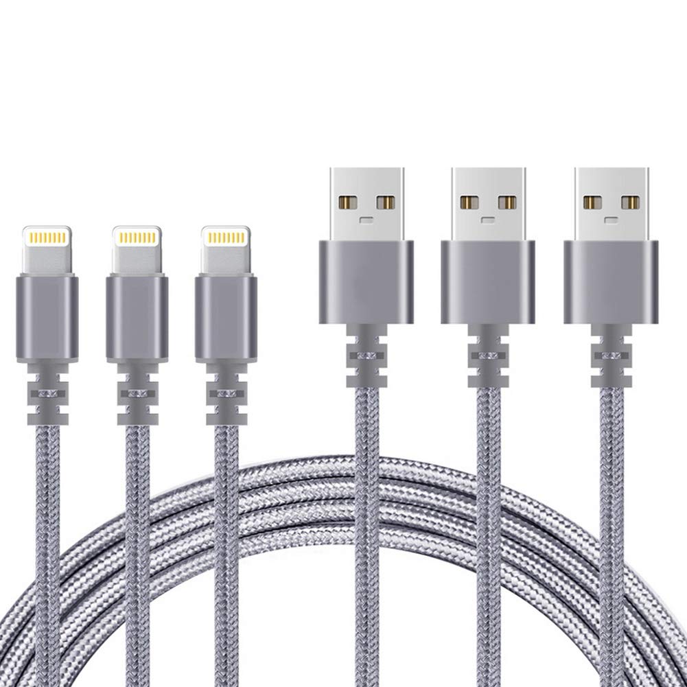 Niusute Phone Cable 3 Pack 6 ft Extra Long Nylon Braided Charging Charger Cord USB Cable,Grey