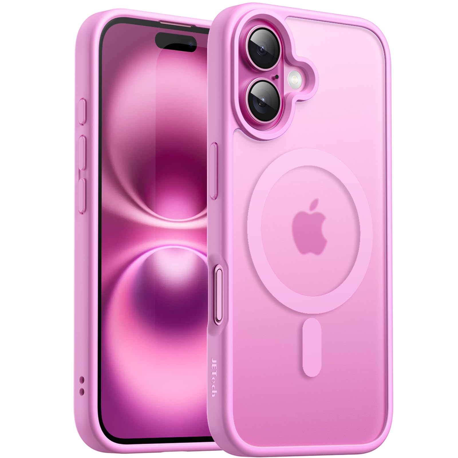 JETech Magnetic Case for iPhone 16 6.1-Inch Compatible with MagSafe, Translucent Matte Back Slim Shockproof Phone Cover (Pink)