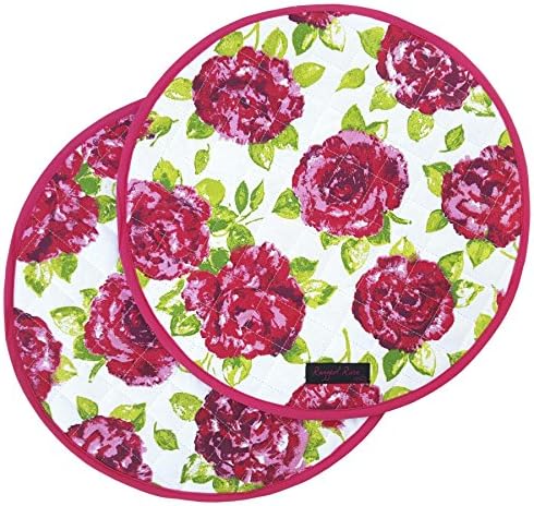 Ragged Rose Aga Cooker Hob Covers - 38 cm x 38 cm Universal Hob Mats for Gas, Oil, Electric, & Induction Aga Cookers - Pair of Machine Washable Cotton Chef’s Pads - Pink Rose, Pack of 2