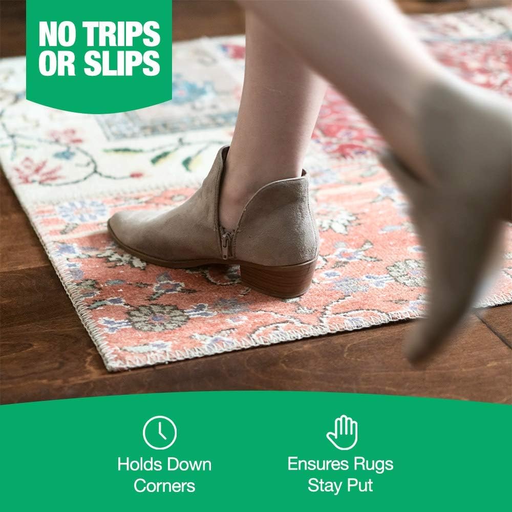 Non Slip Rug Gripper Pads: 9 Reusable Corner Carpet Tape Grippers - Adhesive No Skid Anti Slip Pad Hardwood Laminate Floors - Sticky Nonslip Grip Anchors Never Curl Area Rugs & Runner Edges (9): Kitchen & Dining