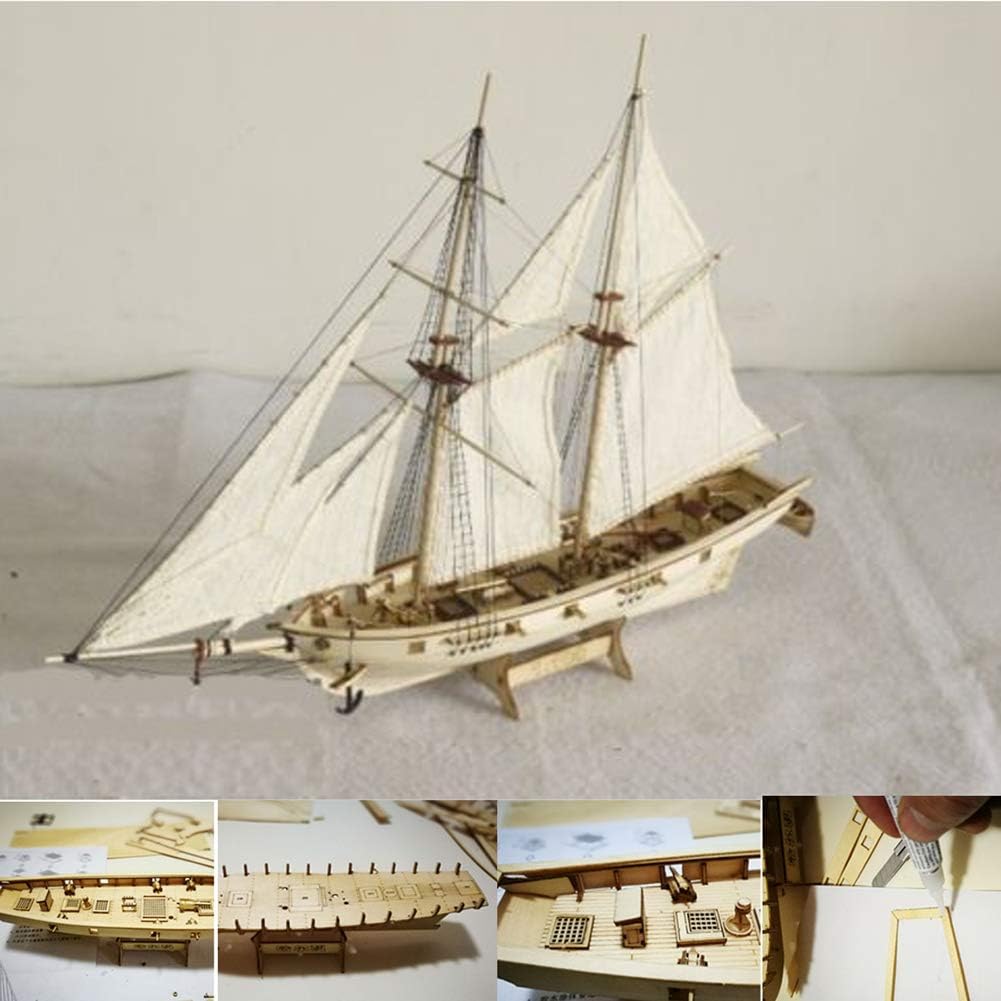 prettDliJUN 1/100 Wooden Sailing Ship Boat Model DIY Assembly Kids Children Toy Decor Gift