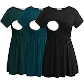 Smallshow Women's Maternity Nursing Tops 3 Pack Short Sleeve Breastfeeding Shirt