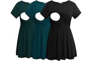 Smallshow Women's Short Sleeve Maternity Nursing Tops Breastfeeding Clothes 3 Packs