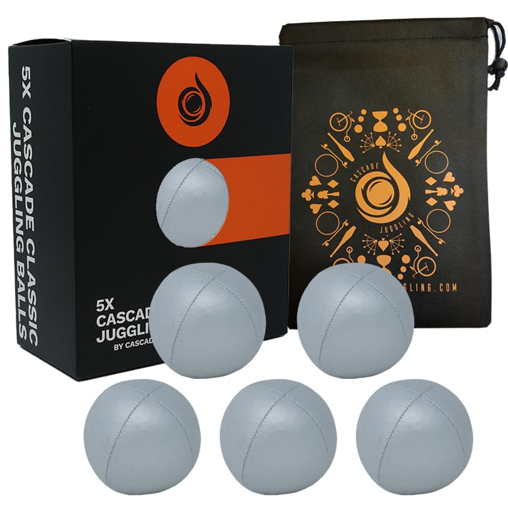Cascade Juggling 5 x Pro 115g Cascade Classic Juggling Balls - Thud Juggling Balls & Bag - Set of 5 Juggling Balls (Silver)