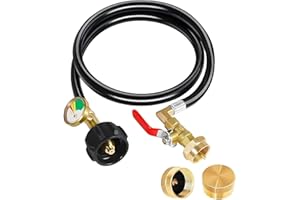 Propane Tank Refill Adapter Extension Hose with Gauge and ON/Off Control Valvev Regulator 350PSI High Pressure Camping Grill(