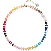 Joya Love Colorful Gemstone Beaded Necklaces For Women Trendy Rainbow Natural Stone Boho Handmade Stainless Steel Waterproof Strand Necklaces Jewelry For Women Gift