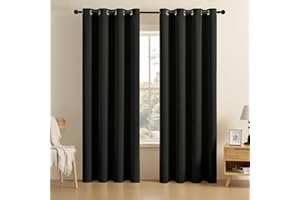 CUCRAF Black Blackout Curtains 84 inch Length 2 Panels Set, Room Darkening Drapes for Living Room Bedroom, Thermal Insulated Light Blocking Grommet Window Curtain (W52 x L84 Inch)
