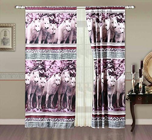 2 Piece Set 3D Mountain White Wolf Prints Curtain Drapes For Living Room or Bedroom (80"x84")