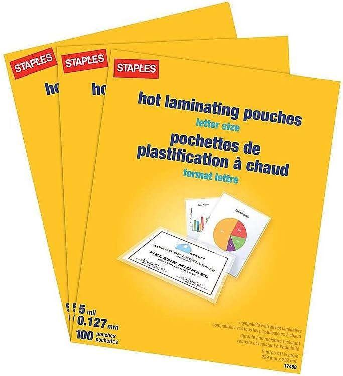 Staples 2425553 5 mil Thermal Laminating Pouches Letter 300 Pack Office Products