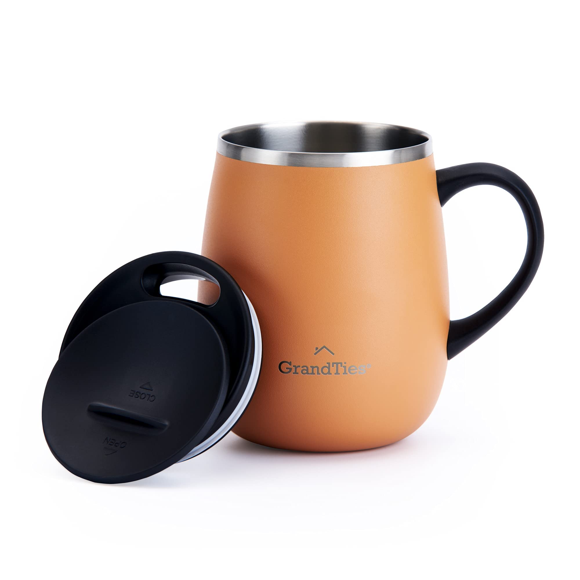 Grandties Thermal Coffee Mug with Handle - Sliding Lid - 460 ml Coffee to Go Mug Coffee Mug to Go Double Wall Stainless Steel Keeps Drinks Warm and Cold - Carrot — image 1