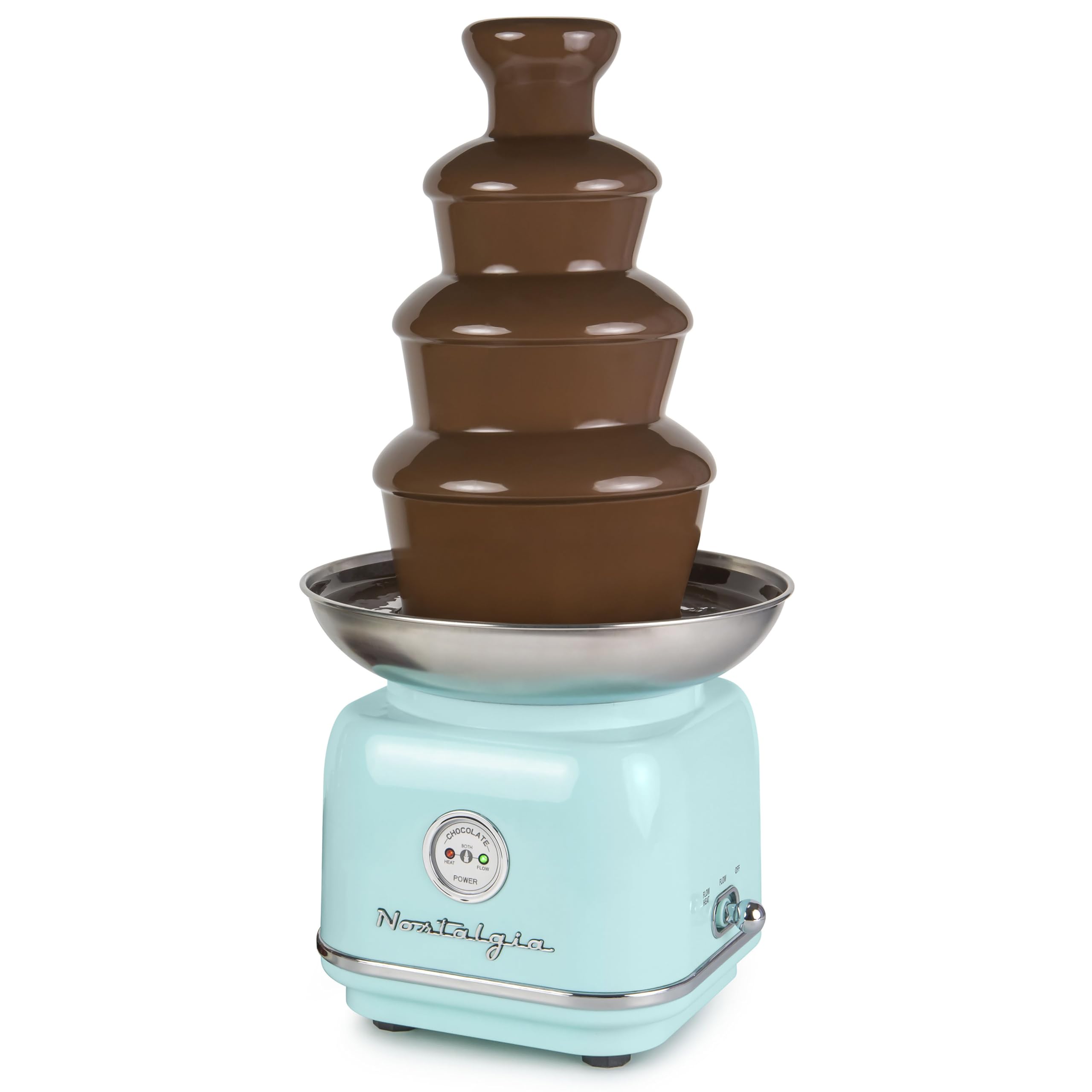 Photo 1 of Nostalgia 4 Tier Electric Chocolate Fondue Fountain Machine for Parties - Melts Cheese, Queso, Candy, and Liqueur - Dip Strawberries, Apple Wedges, Vegetables, and More - 32-Ounce - Aqua