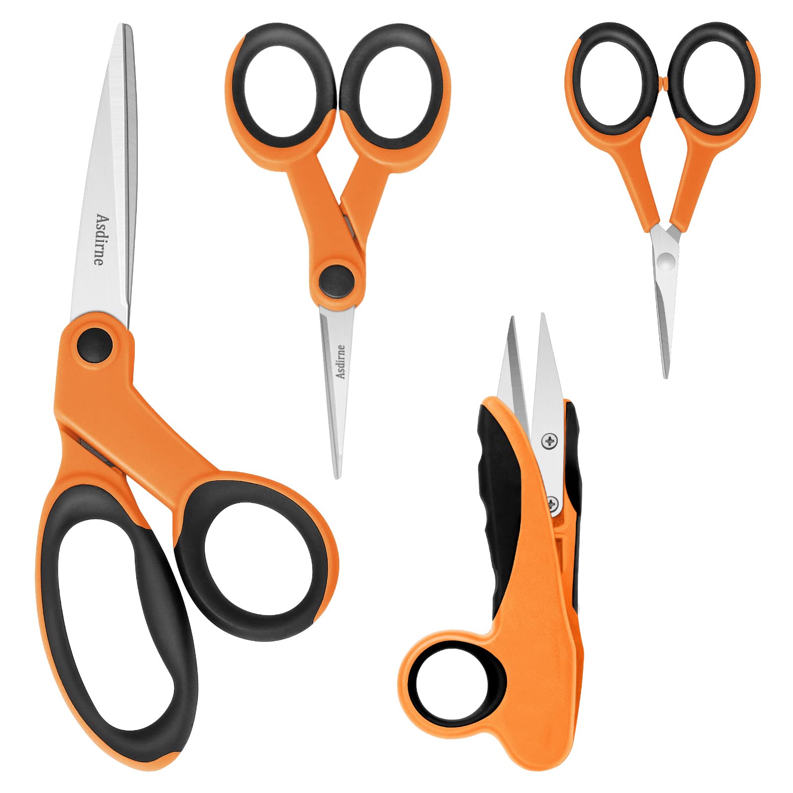 Photo 1 of Asdirne Premium sewing Scissors Bundle, Perfect Sewing Partners, Sharp and Durable, Comfortable Handle, Contains 9”Fabric scissors, 5”Detail Scissors, 3.9”Embroidery Scissors, 4.8”Thread Snips, Orange