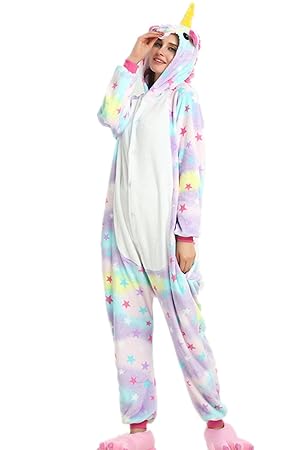 Kenmont süß Tier Pyjama Flanell-Overall Kostüm Schlafanzug Fasching Cosplay Halloween Dinosaurier (M, Stars)