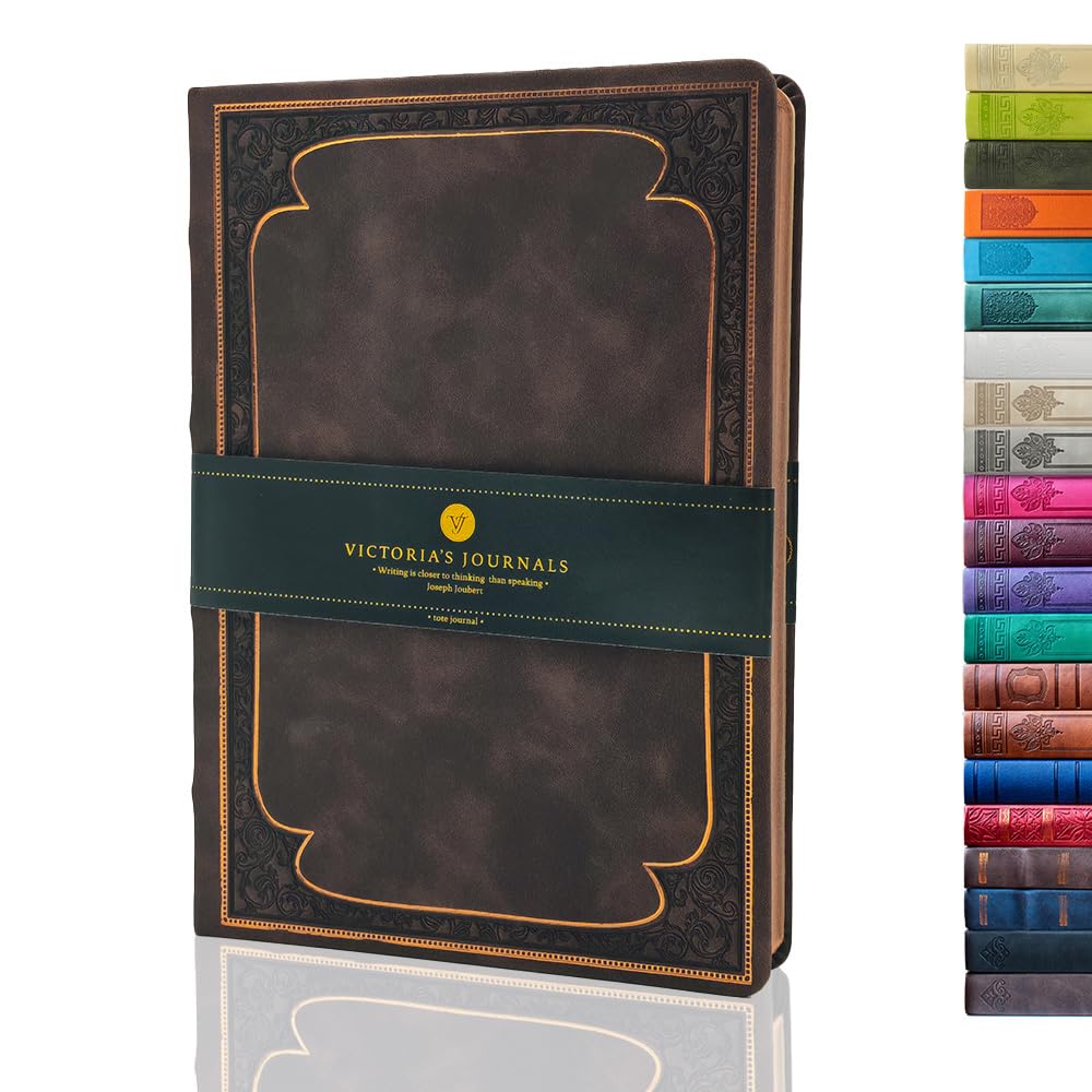 VICTORIA'S JOURNALS Leatherette Vintage Journal Hard Cover Lined Notebook Old Looking Travel Diary Matte Brown, 5.7'' x 8.1'' — image 1