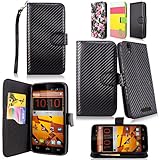 Cellularvilla Wallet Case for ZTE Boost MAX N9520 Pu Leather Wallet Card Flip Open Pocket Case Cover Pouch (Carbon Fiber Black)