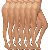 MANZI 6 Pairs Women's 20D Sheer Silky Pantyhose Run Resistant Nylon Tights High Waist Stockings with Control Top