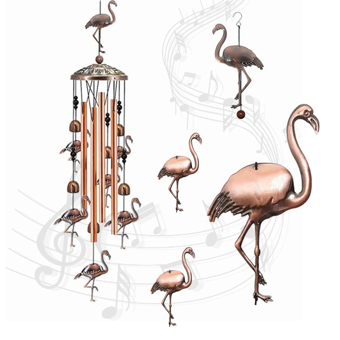 Koonafy Wind Chimes Brass Flamingo Retro Windchimes Aluminum Tube Wind Chime for Outdoor Indoor Patio Garden Housewarming Gift Decor