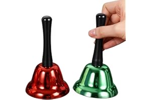 MCPINKY Christmas Bells, 2PCS Hand Bells Metal Musical Instruments for Inside Teacher Classroom Bell Music Party Holiday School Alarm Dinner Calling Ring Stocking Stuffers