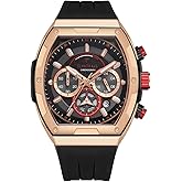 TEARTRACE Men's Watches with Silicone Strap Analog Quartz Waterproof Chronograph Luminous Tonneau Watches for Men, Big Face Sport Work Dress Unique Wrist Watch