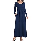 HAOMEILI Women's Long Sleeve Loose Plain Long Maxi Casual Dresses with Pockets XL Navy Blue