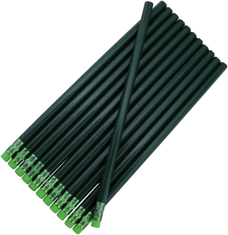 ezpencils Blank Pencils Bulk – Hexagon Pencils – Dark Green Barrel and Eraser – Package of 10 - Non-Personalized - 2HB Black Lead - School - Office - Blanks - Non-smear eraser