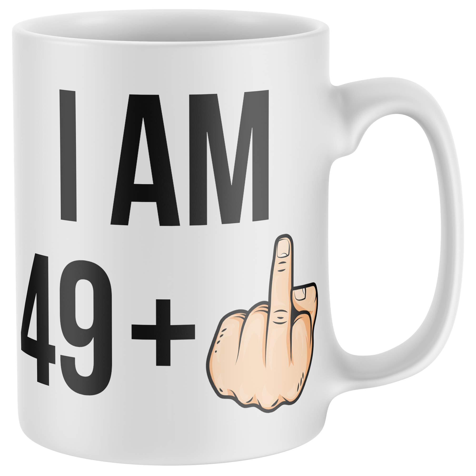 Purple Print House I Am 49 + 1 50th Bday Middle Finger Mug - Funny Birthday Rude 50 Year Old Gifts For Him - Joke Present Idea, White, One Size