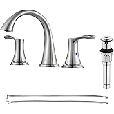 PARLOS Widespread 2 Handles Bathroom Faucet with Metal Pop Up Sink Drain and cUPC Faucet Supply Lines, Brushed Nickel, Demeter 13647