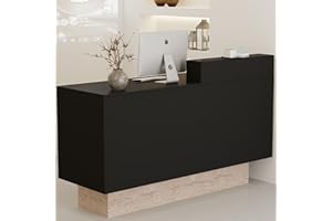 CANYIHB Front Reception Desk with Counter - Wood Modern with Storage Drawer for Salon Retail Office Checkout Barber Counter Table Mostrador para Negocio,Black + Stone/Right - 43.3″x19.6″x41.3″
