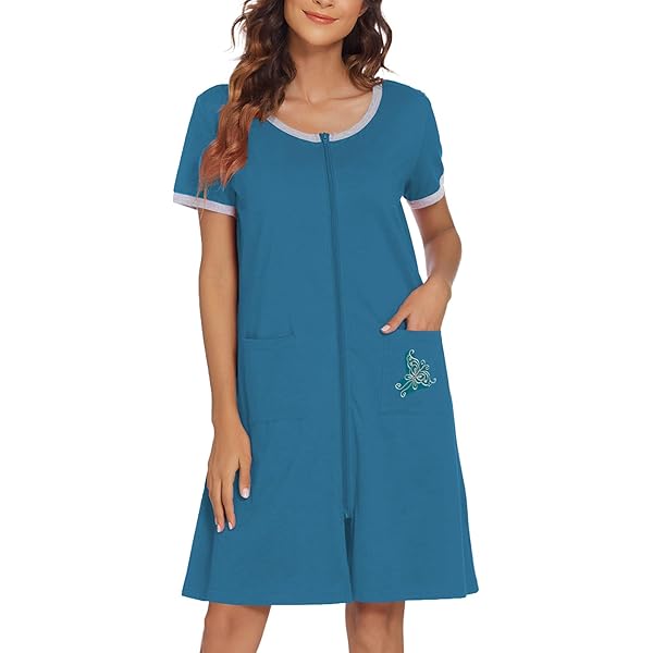 Summer Housecoats For Women Ekouaer Women Robes Zipper Front 3/4