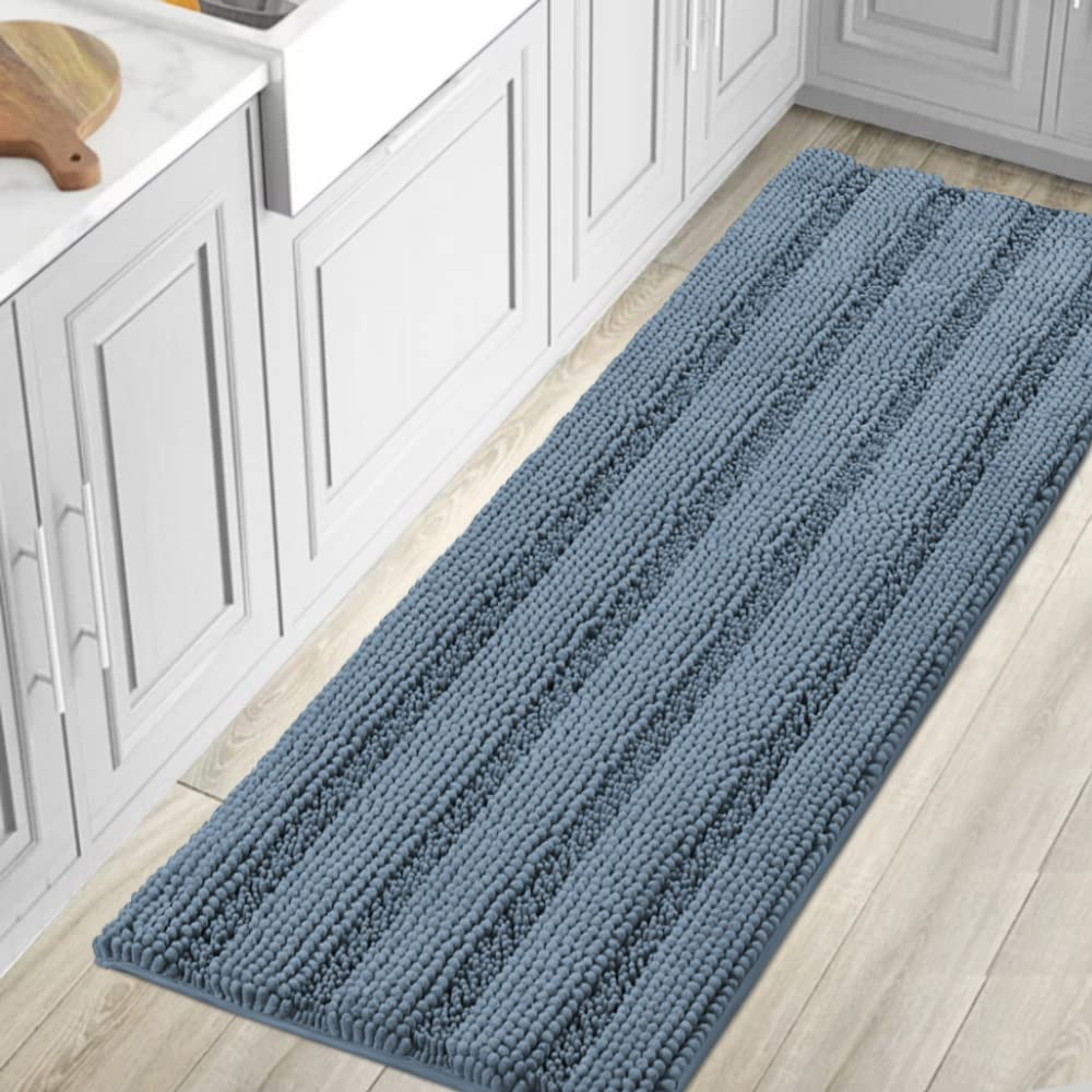 Photo 1 of H.VERSAILTEX Bathroom Rugs Bath Mat Runner Rug Non Slip Kitchen Rug Extra Long Bath Rug Runners Oversized 59" x 20" Absorbent Washable Dry Fast Plush Area Rug for Bathroom/Bedroom - Stone Blue