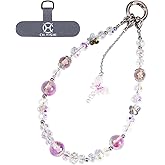 Handmade Beaded Charm Cell Phone Camera Lanyard, Wrist Strap with Pearl Crystal Gemstone Beads,Phone Chain String, Keychain Decor for Wallet (Purple Butterfly)